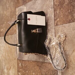 Ted Baker London Poppy Black Leather Mini Bag Satchel Lock Crossbody Purse